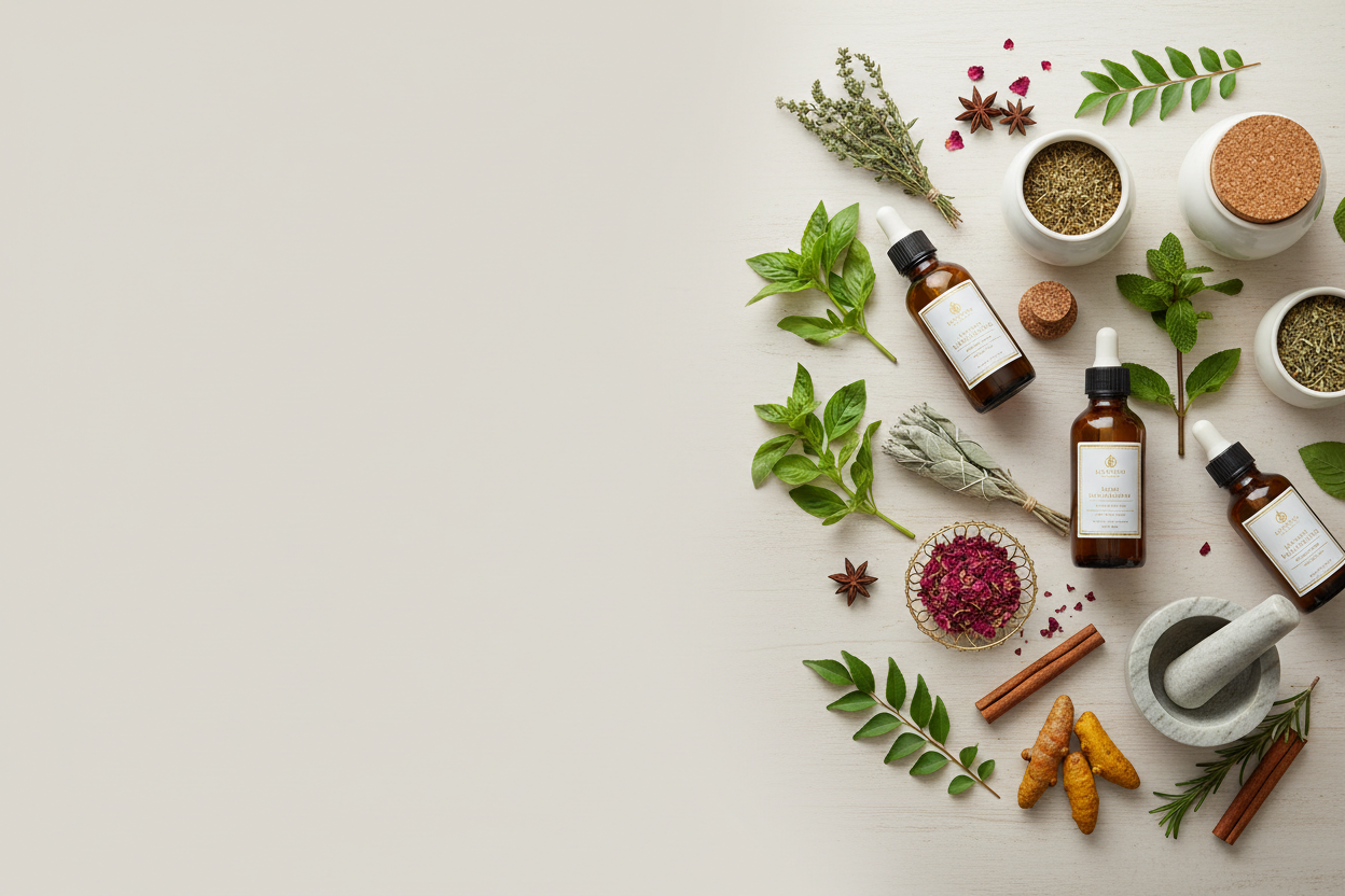 create a image in with left sideplain space and right side herbal product create a image in with left sideplain space and right side herbal product