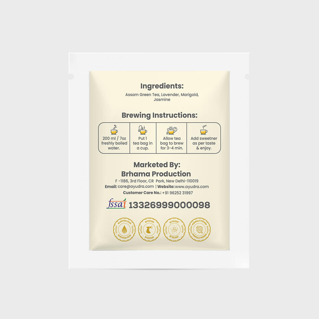 Tea package with ingredients and brewing instructions