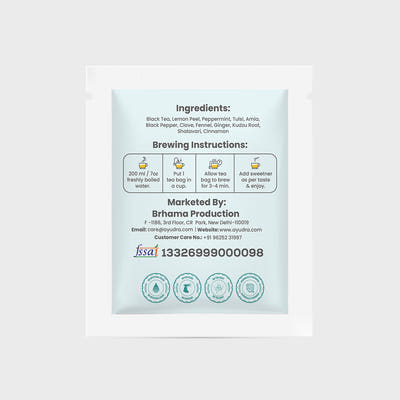 Tea bag packaging with brewing instructions